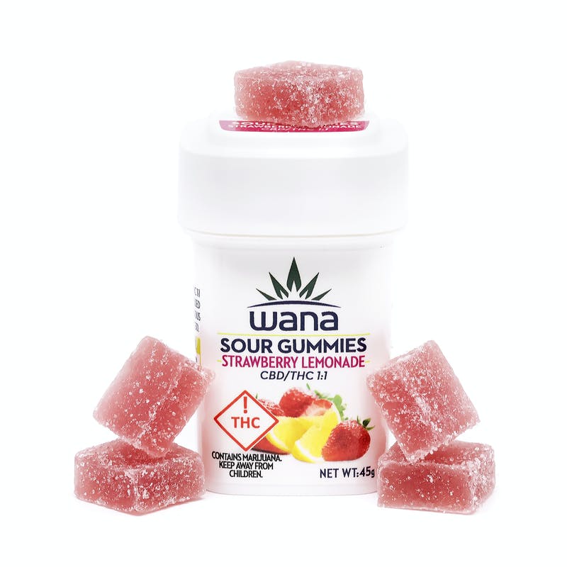 Wana Sour Gummies: Strawberry Lemonade 1:1 CBD/THC