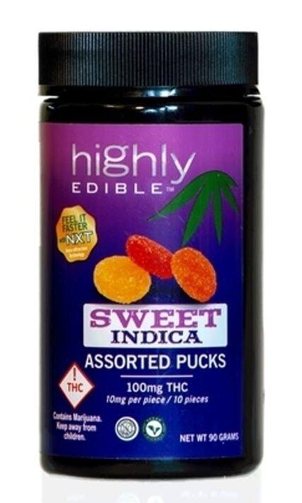 Highly Edible Sweet Indica Assorted Fruit Pucks, 100mg